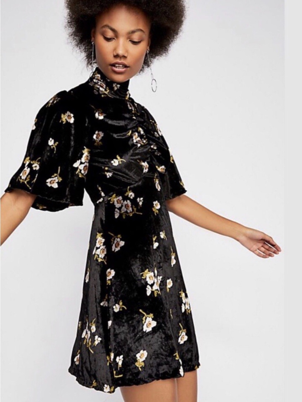 Free People Be My Baby Velvet Floral Mock Neck Mini Dress Size 2